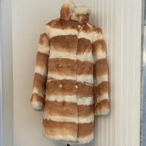 Rare!! Rabbit Coat and Hat! Tan and Cream Genuine Rabbit Fur Coat